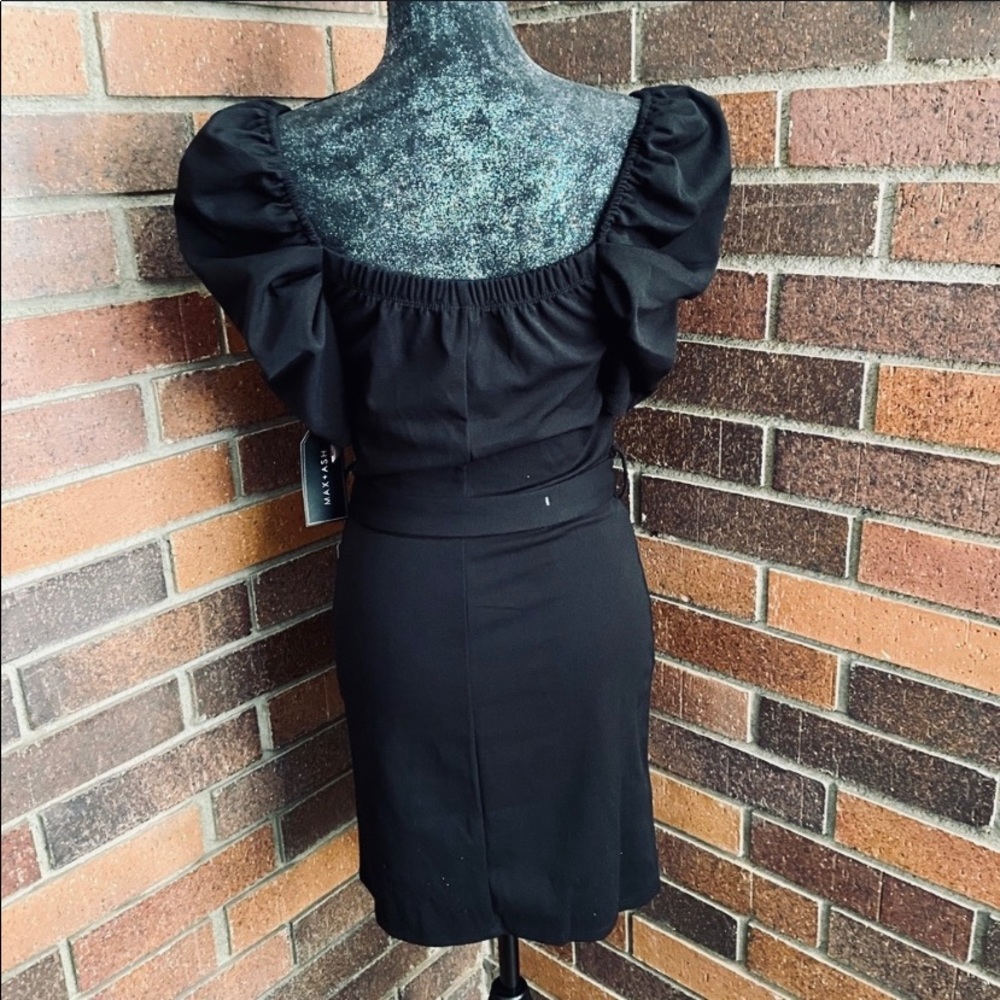 Max & Ash Black Wrap Puff Sleeve Dress - Picture 5 of 8